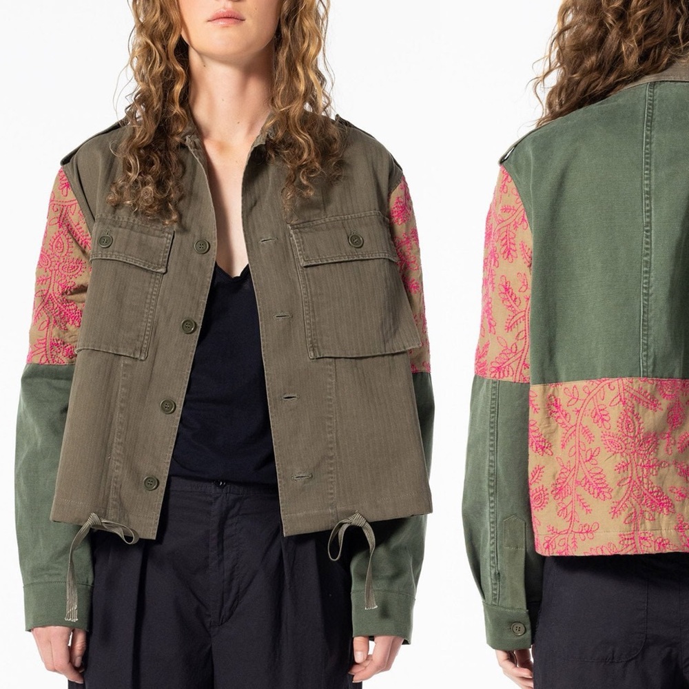 Burning Torch Love Not War Embroidered Floral Jacket One Size